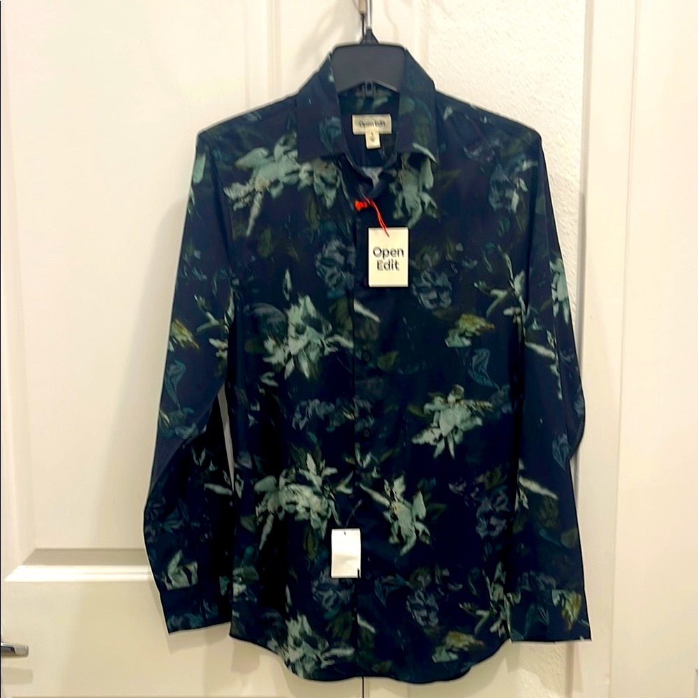 Men's Floral Dress Shirt - Black and Green